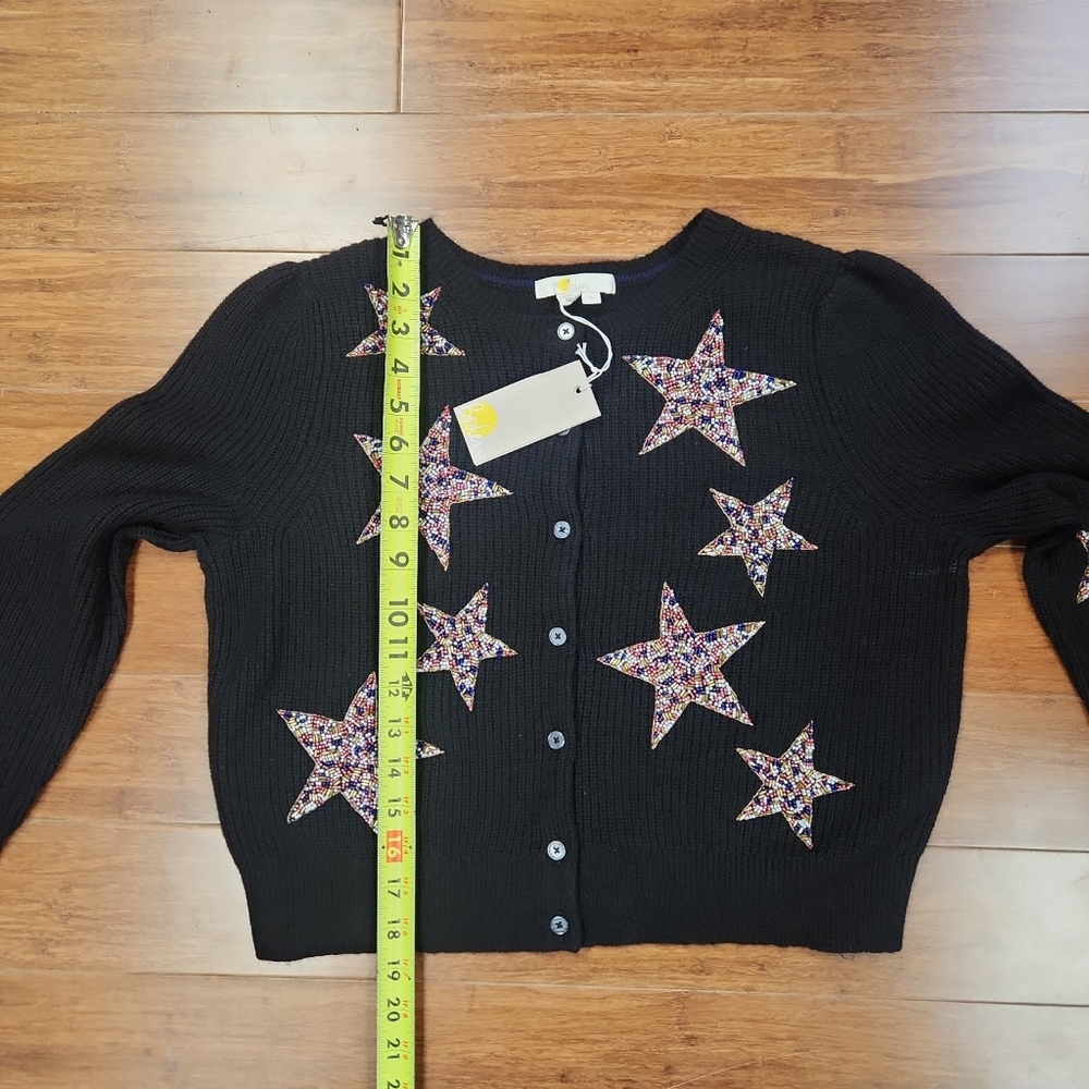 Boden Black Star-Embellished Ribbed Cardigan Women's Size Medium New - Picture 5 of 7